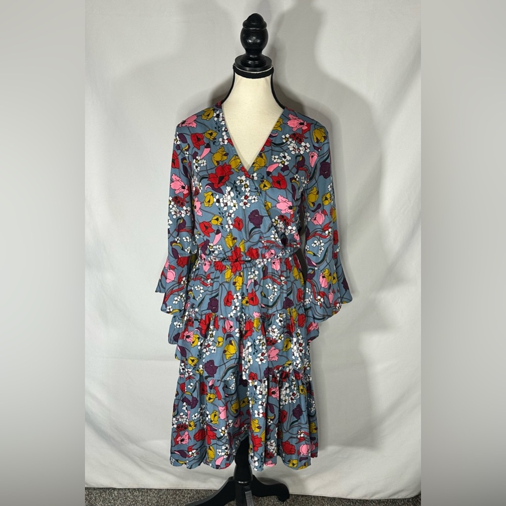 Y.A.S. Bold Floral Wrap Dress Ruffles Yassalma Size Med Bright Spring Layers